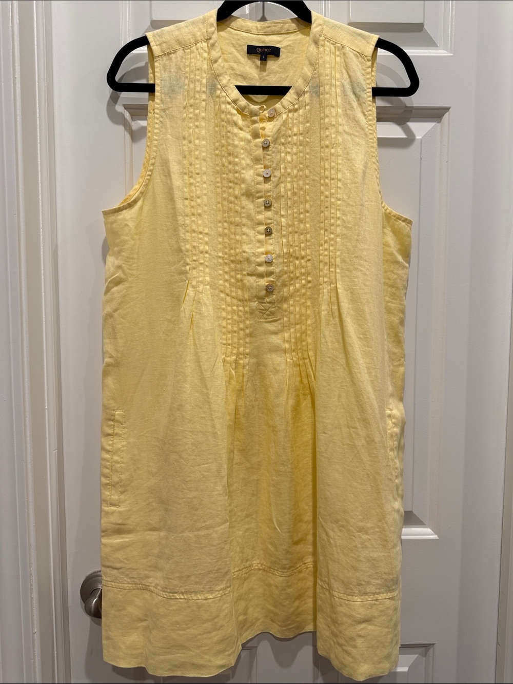 Quince 100% European linen sleeveless swing dress soft Yellow Tunic Dress large - Picture 3 of 7
